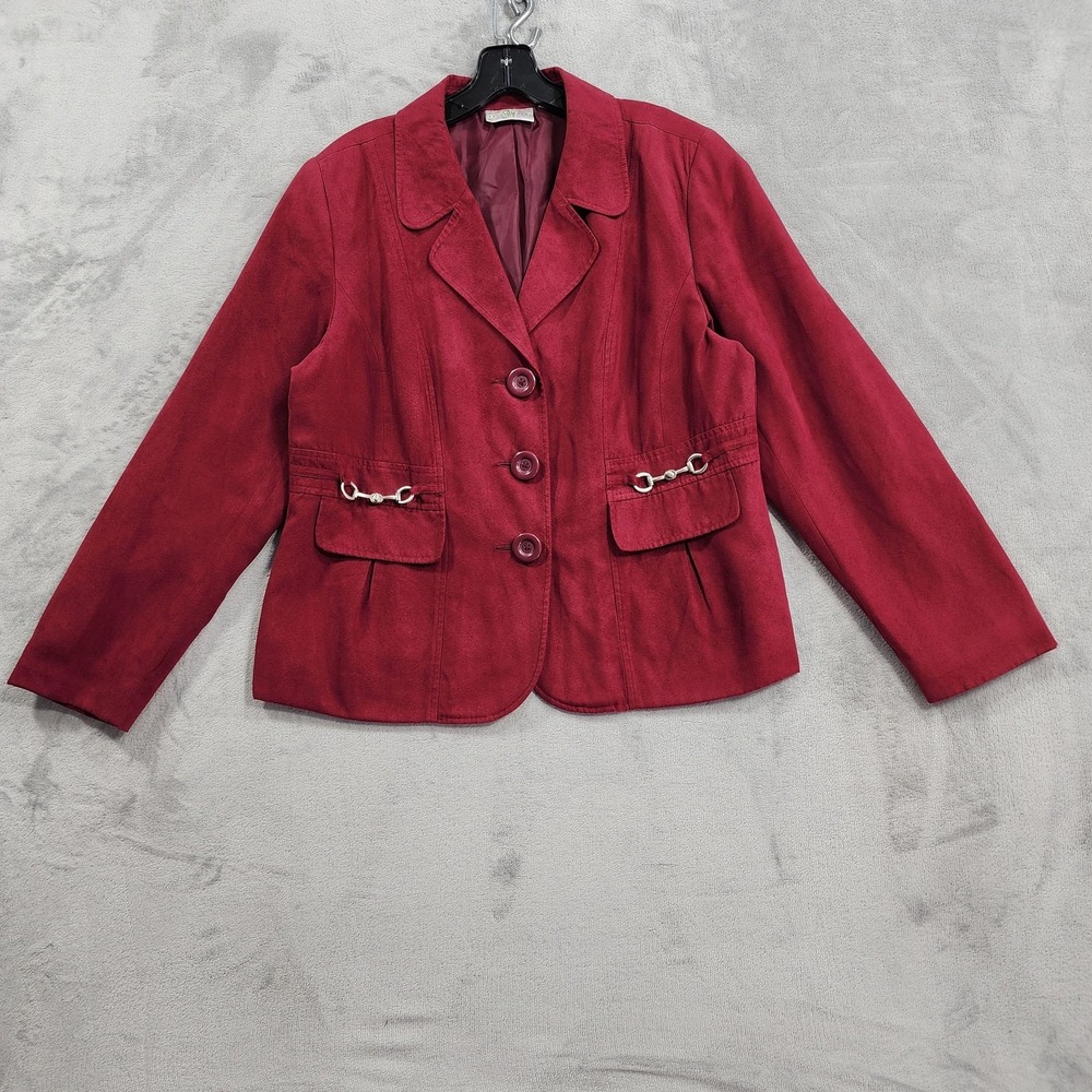 Vintage Studio Works Blazer Womens 12 Red Microfiber Equestrian Office Jacket